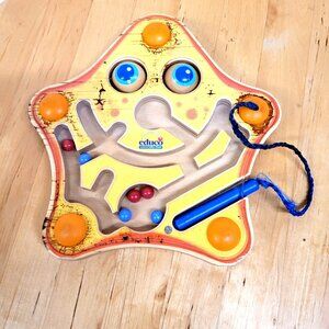 Vintage Educo Magnetic Wooden Puzzle Maze Kids Naturally Fun Star Moving Eyes